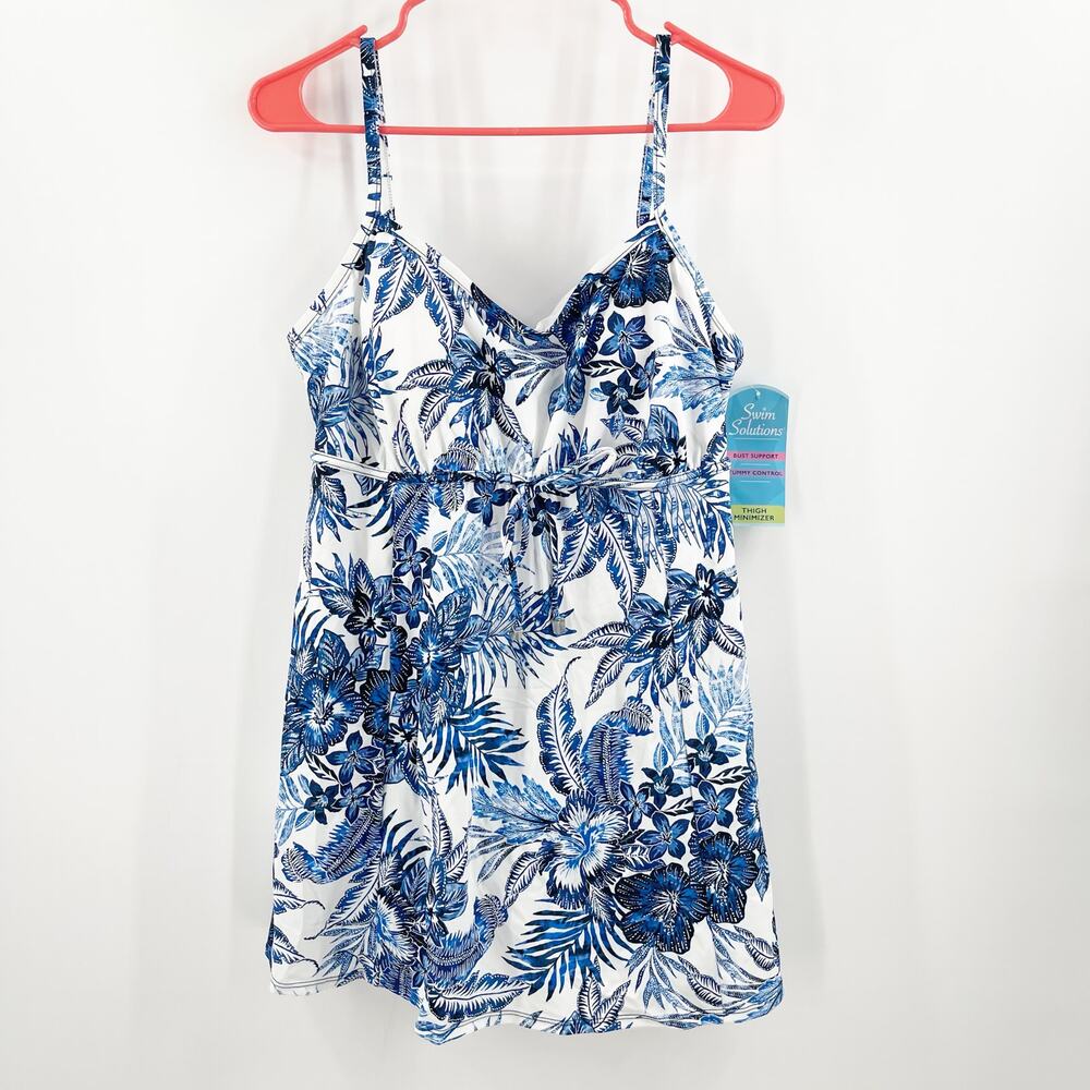 SWIM SOLUTIONS Swimsuit Dress Size 18 Swimdress NWT Blue Empire Floral One Piece - Picture 3 of 16